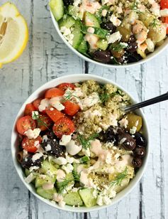 Dinner for Two: Loaded Greek-Style Quinoa Bowls w/ Chunky Feta & Spicy Tzatziki