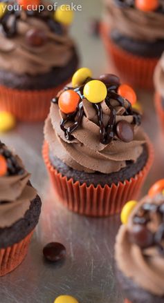 Double Chocolate Reese's Pieces Cupcakes