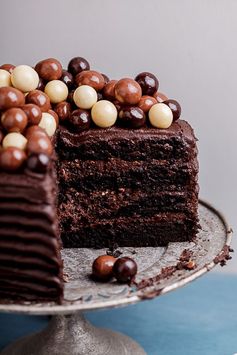 Double coffee chocolate cake with chocolate fudge frosting