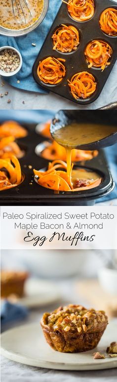 Egg Muffins with Maple Sweet Potato Noodles, Bacon and Almond Butter