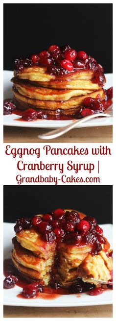 Eggnog Pancakes with Maple Cranberry Syrup