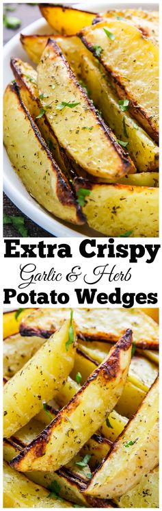 Extra Crispy Baked Garlic & Herb Potato Wedges