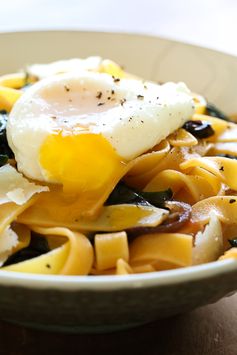 Fettuccini with Winter Greens and Poached Egg