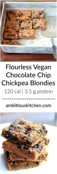 Flourless Chocolate Chip Chickpea Blondies with Sea Salt (vegan, gluten-free & healthy