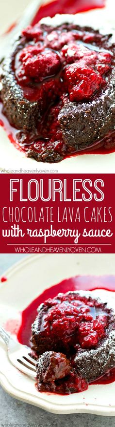 Flourless Chocolate Lava Cakes with Raspberry Sauce