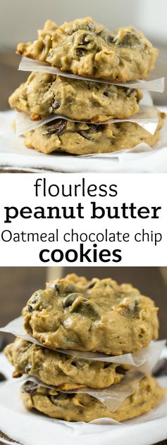 Flourless Peanut Butter Oatmeal Chocolate Chip Cookies
