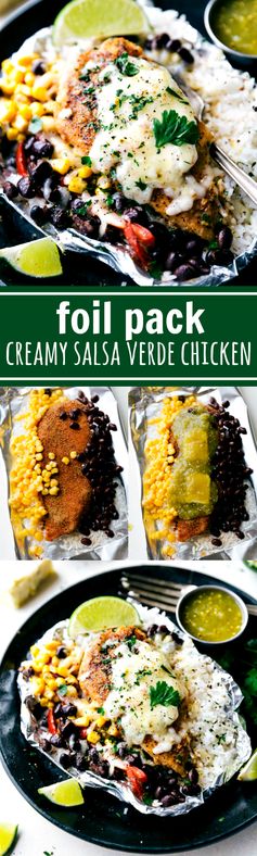 Foil Pack Creamy Salsa Verde Chicken, Rice, and Veggies