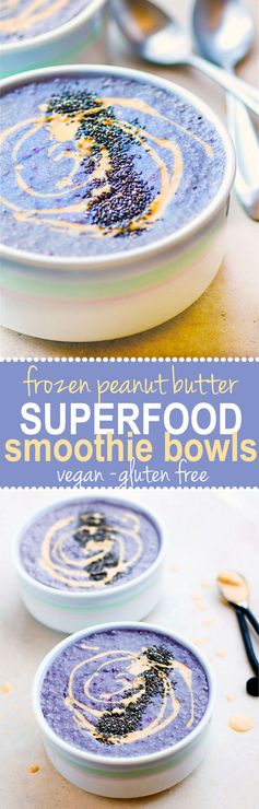 Frozen Peanut Butter SuperFood Smoothie Bowls (Vegan