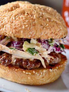 Garlic & Black Pepper Pork Burgers with Sriracha Slaw