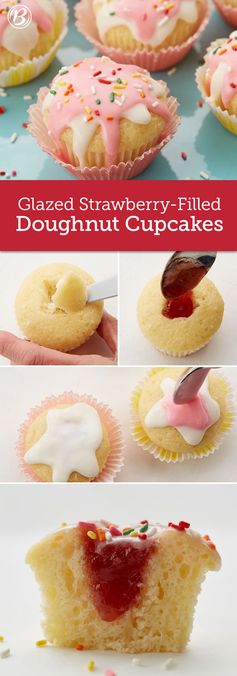 Glazed Strawberry-Filled Doughnut Cupcakes