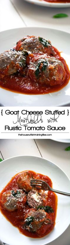 Goat Cheese Stuffed Meatballs with Rustic Tomato Sauce