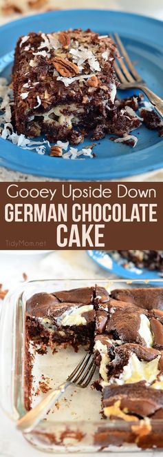 Gooey Upside Down German Chocolate Cake