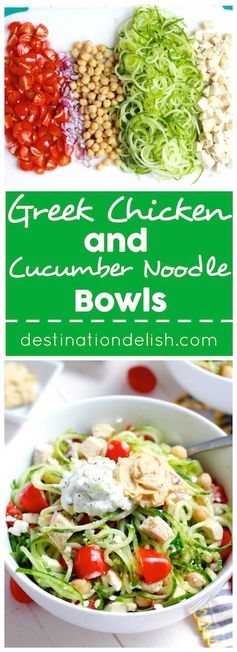 Greek Chicken and Cucumber Noodle Bowls