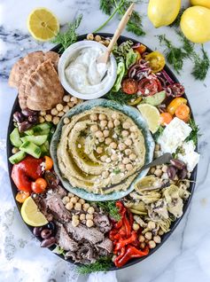 Greek Marinated Flank Steak and My Favorite Hummus Plate