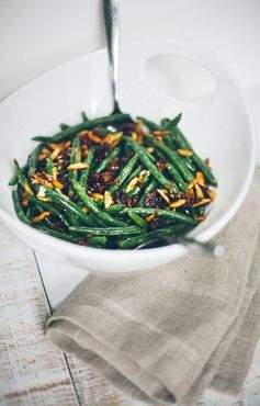 Green Beans with Shallots, Garlic, Toasted Almonds, and Cranberries