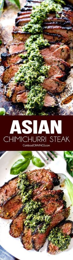 Grilled Asian Steak with Cilantro Basil Chimichurri