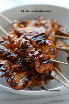 Grilled Asian Sweet and Spicy Chicken Skewers over Brown Rice