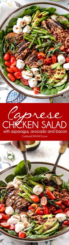 Grilled Caprese Chicken Salad with Avocado, Bacon and Asparagus