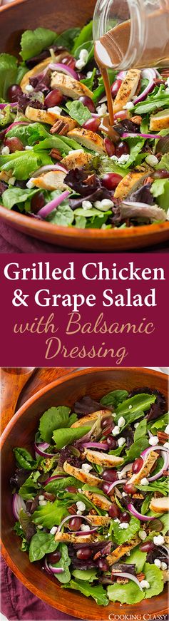 Grilled Chicken and Grape Spring Salad with Goat Cheese and Honey-Balsamic Dressing