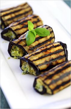 Grilled eggplant roll-ups with ricotta pesto - MediterrAsian.com