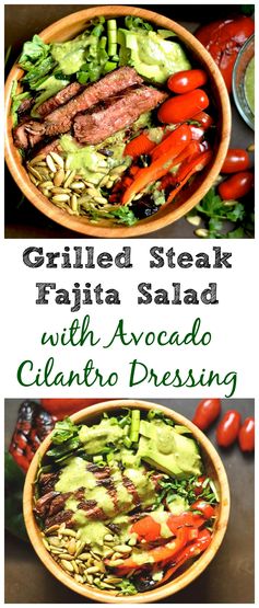 Grilled Fajita Steak Salad with Avocado Cilantro Dressing