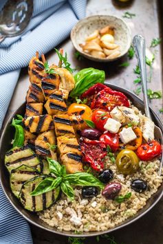 Grilled Greek Chicken Souvlaki Quinoa Brown Rice Bowls