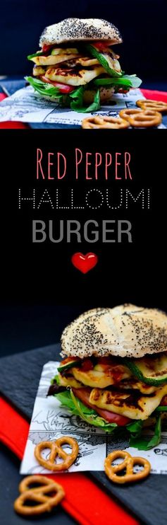 Grilled Halloumi & Red Pepper Burgers