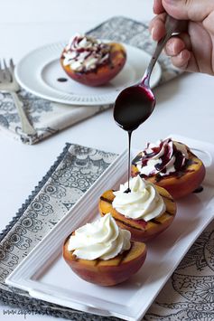 Grilled Peaches with Mascarpone Cream and Port Reduction