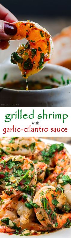 Grilled Shrimp with Roasted Garlic-Cilantro Sauce