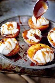 Grilled Vanilla Bean Mascarpone Peaches with Salted Bourbon Caramel