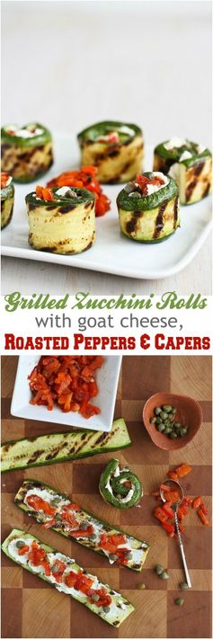 Grilled Zucchini Roll Recipe with Goat Cheese, Roasted Peppers & Capers