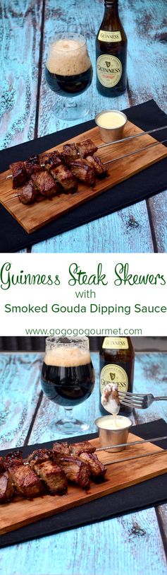 Guinness-Glazed Beef Skewers with Smoked Gouda Dipping Sauce