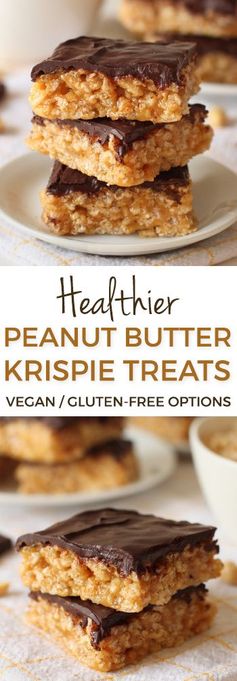 Healthier Peanut Butter Chocolate Rice Krispie Treats (vegan, gluten-free options
