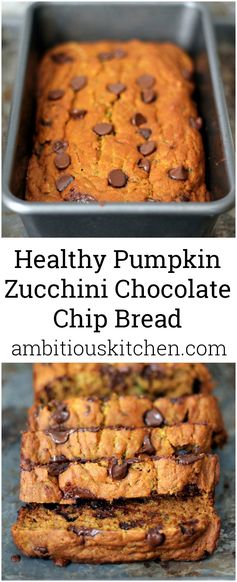 Healthy Pumpkin Zucchini Chocolate Chip Bread