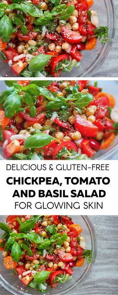 Healthy summer tomatoes, basil and chickpea salad - vegan and gluten-free
