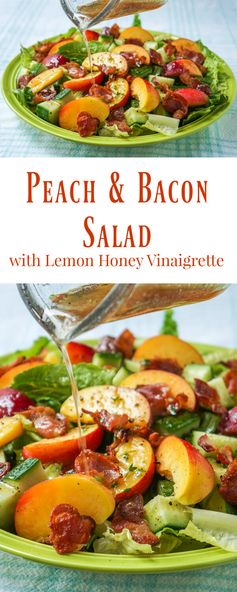 Honey Lemon Vinaigrette on Peach Cucumber Salad