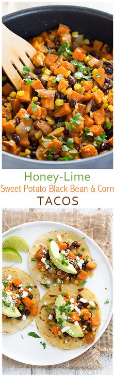 Honey-Lime Sweet Potato, Black Bean and Corn Tacos