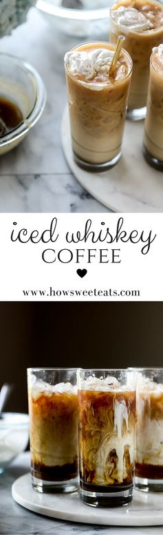 Iced Whiskey Coffees with Whiskey Syrup and Whipped Cream