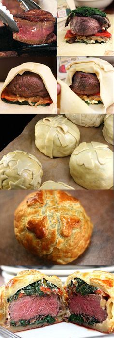 Individual Beef Wellingtons with Mushroom, Spinach & Blue Cheese Filling