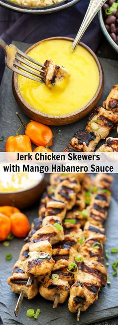 Jerk Chicken Skewers with Mango Habanero Sauce