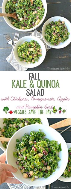 Kale and Quinoa Salad with Chickpeas, Pomegranate, and Apples