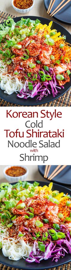 Korean Style Cold Tofu Shirataki Noodle Salad with Shrimp