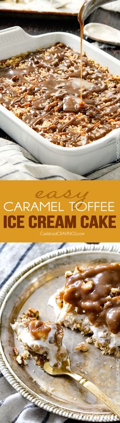 Layered Caramel Pecan Toffee Ice Cream Crumble Cake