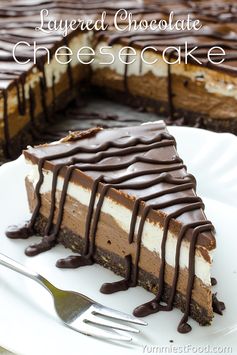 Layered Chocolate Cheesecake with Oreo Crust - No Bake