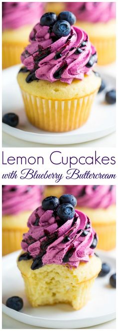 Lemon Cupcakes with Fresh Blueberry Buttercream