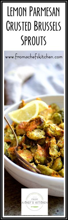 Lemon Parmesan Crusted Brussels Sprouts