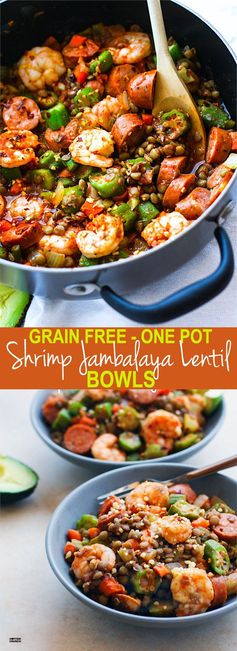 Lentil Shrimp Jambalaya Bowls (Grain Free