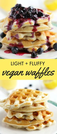 Light and Fluffy Vegan Waffles with Blueberry Sauce