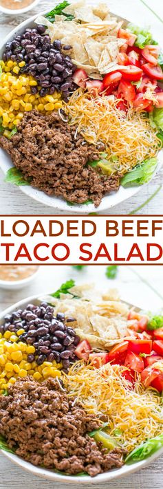 Loaded Beef Taco Salad with Creamy Lime Cilantro Dressing