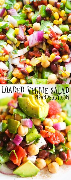 Loaded Veggie Salad with Chickpeas and Black Beans